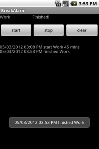 BreakAlarm Home screen